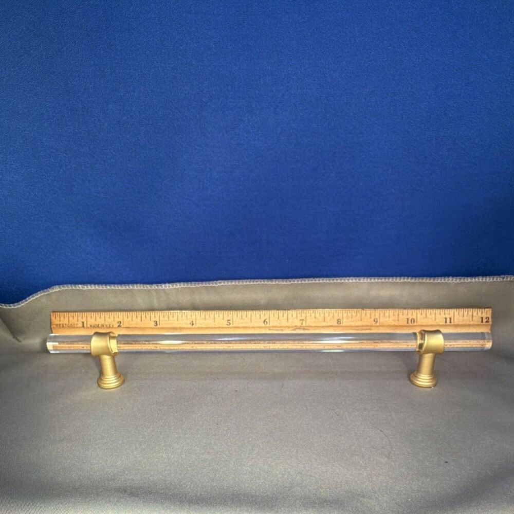 Art Deco Clear Acrylic Handle with Gold Toned Brackets 10” Long Drawer Pulls X5